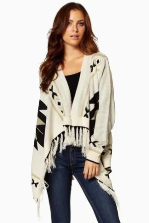Elan  | Aztec Print Sweater Cardigan Sand