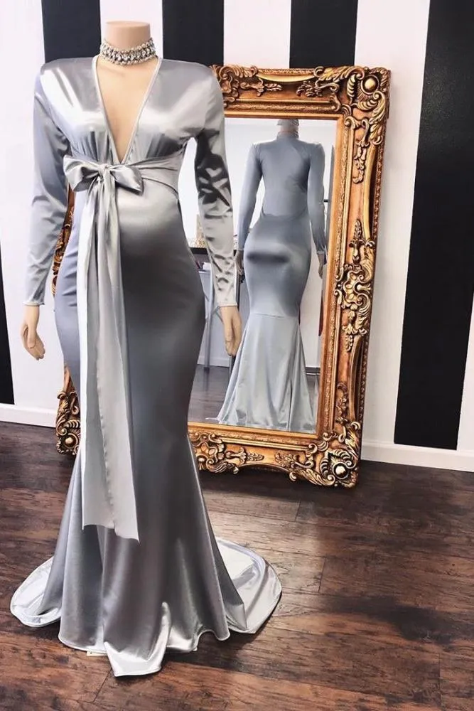 Elegant Adjustable V-neck Long Sleevess Mermaid Pregnant Formal Dresses