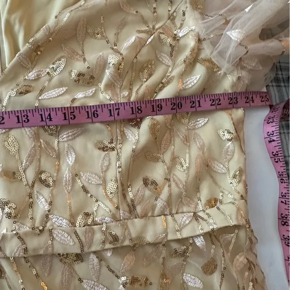 Ever Pretty Gold Shimmery Leaf Embroidered VNeck RuffleSleeves Maxi Dress NWT 2X