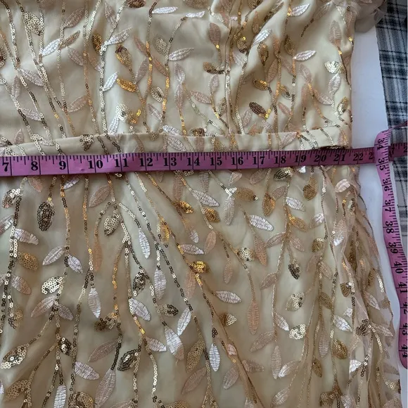 Ever Pretty Gold Shimmery Leaf Embroidered VNeck RuffleSleeves Maxi Dress NWT 2X