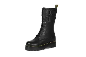 fashion new mid calf boots women round toe genuine leather boots cross tied ladies autumn winter flat platform boots