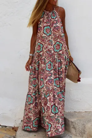 Fashion Print Split Joint Halter Straight Dresses