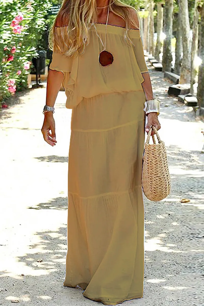 Fashion Solid Split Joint Off the Shoulder Straight Dresses(3 Colors)
