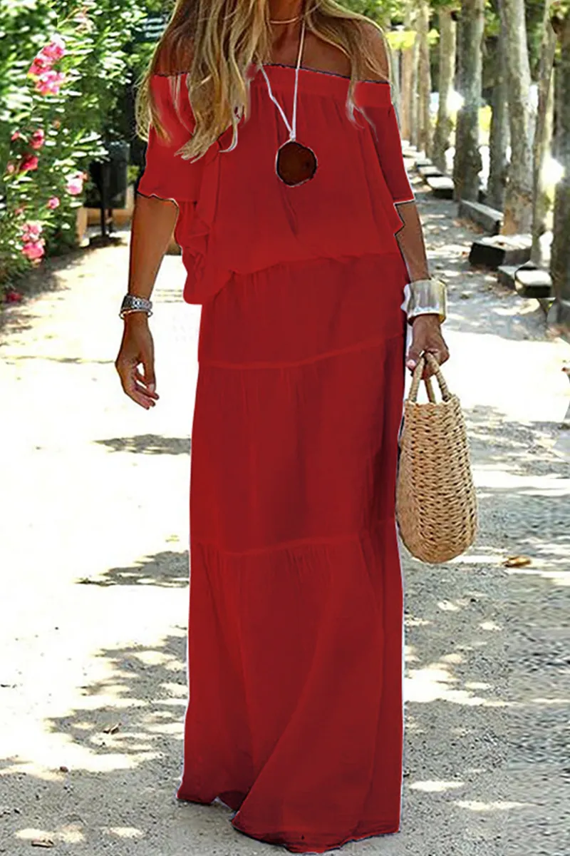 Fashion Solid Split Joint Off the Shoulder Straight Dresses(3 Colors)