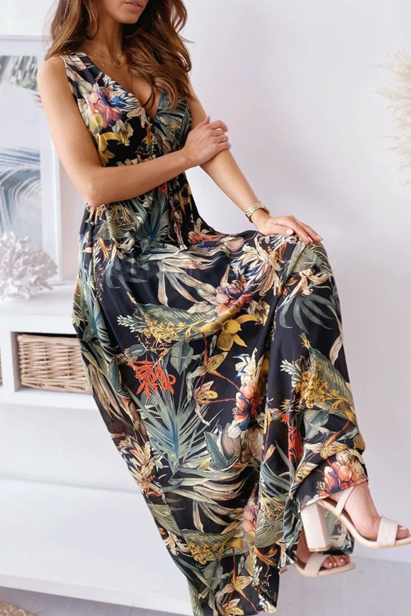 Fashion Sweet Print V Neck A Line Dresses(4 Colors)