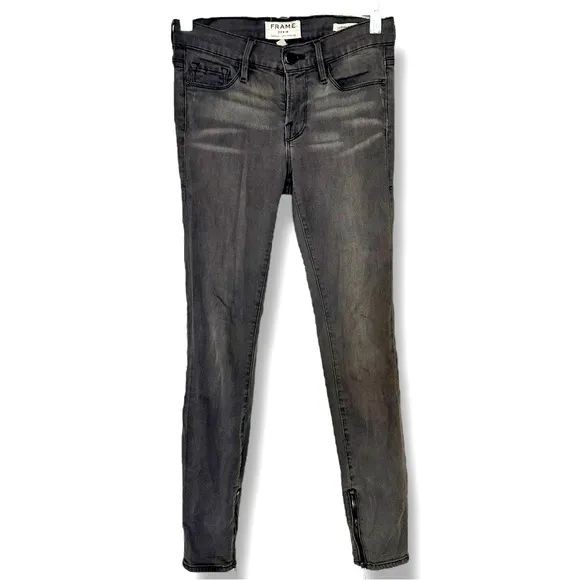 FRAME Le Skinny De Jeanne Ankle Zip Jeans Gray Wash Size 25