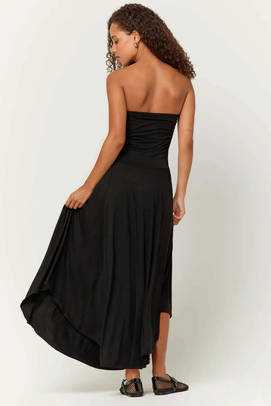 Goddess strapless shirred dress