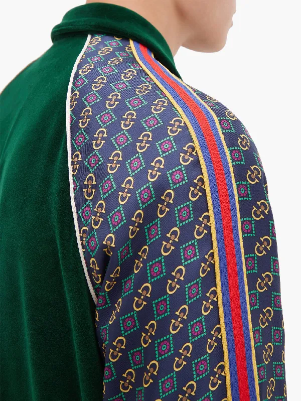 Gucci Bi-material Scarf Print Track Jacket in Green