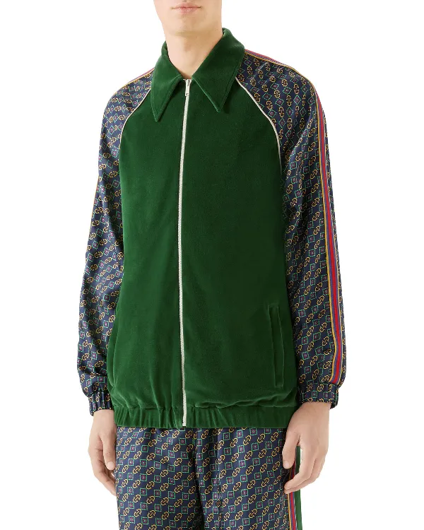 Gucci Bi-material Scarf Print Track Jacket in Green