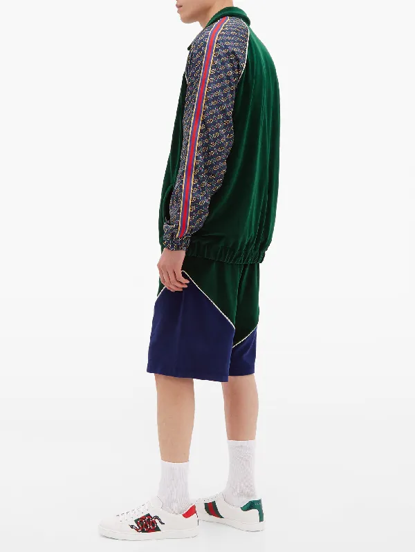Gucci Bi-material Scarf Print Track Jacket in Green