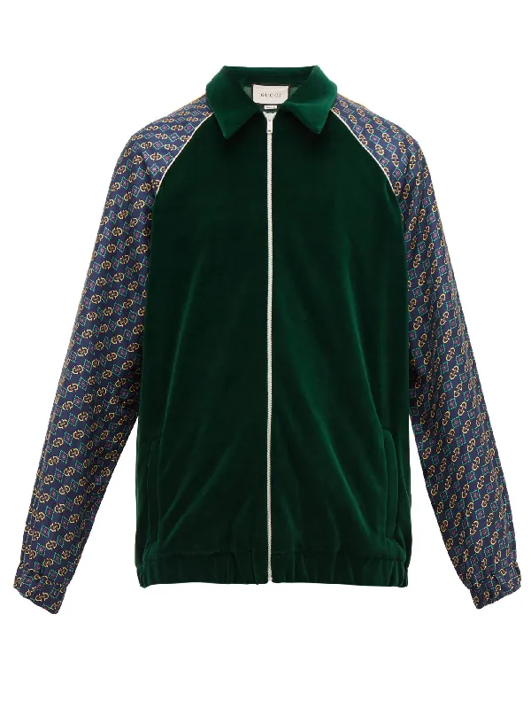 Gucci Bi-material Scarf Print Track Jacket in Green