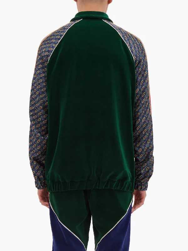 Gucci Bi-material Scarf Print Track Jacket in Green