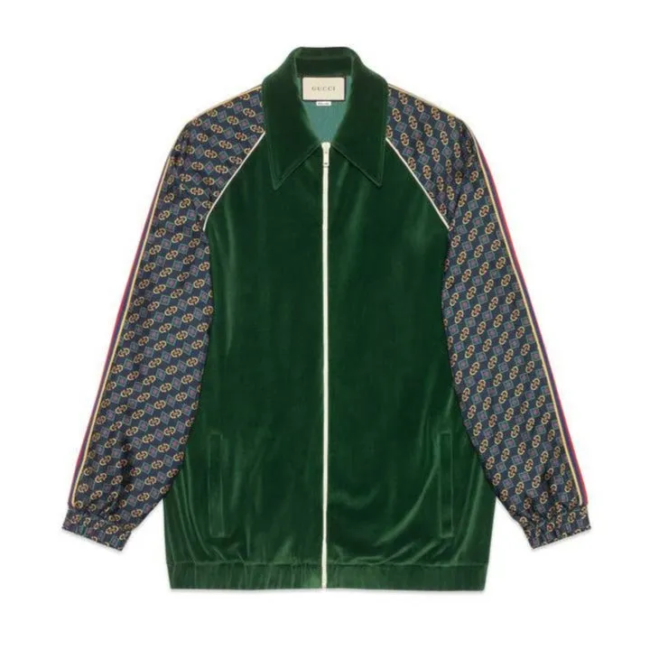 Gucci Bi-material Scarf Print Track Jacket in Green
