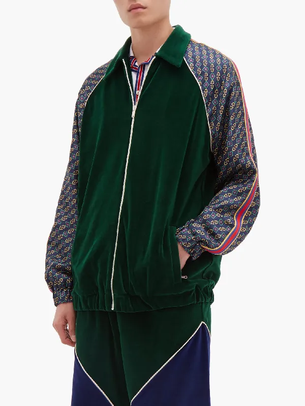 Gucci Bi-material Scarf Print Track Jacket in Green