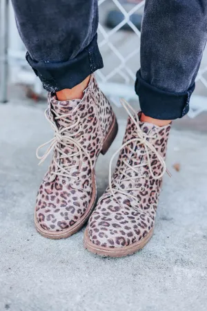 Gypsy Lace Up Ankle Boot by Very G - Tan Leopard