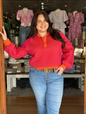 Hot Pink   Orange Textured Snap Front Top