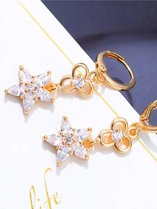 Individual Geometric Five-pointed Star Zircon Earrings