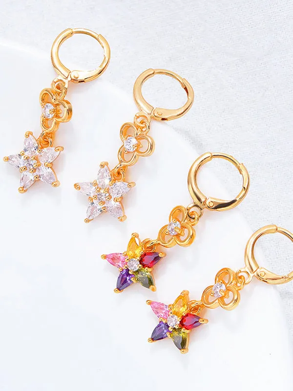 Individual Geometric Five-pointed Star Zircon Earrings