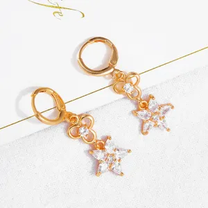 Individual Geometric Five-pointed Star Zircon Earrings