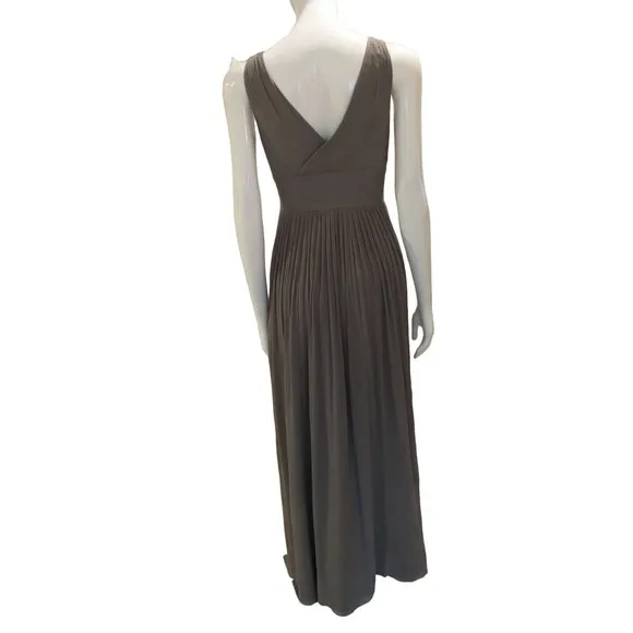 J.Crew 100% Silk Sophia Gray Crepe V Suplice neckline formal maxi dress sz 2