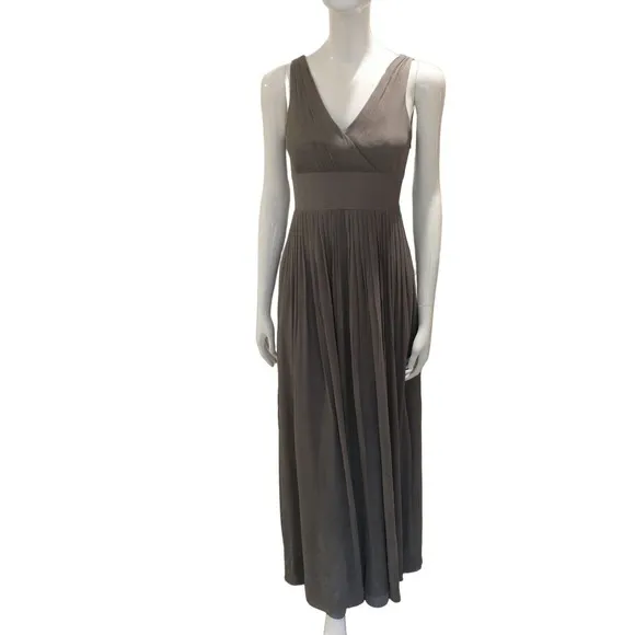 J.Crew 100% Silk Sophia Gray Crepe V Suplice neckline formal maxi dress sz 2