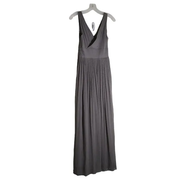 J.Crew 100% Silk Sophia Gray Crepe V Suplice neckline formal maxi dress sz 2