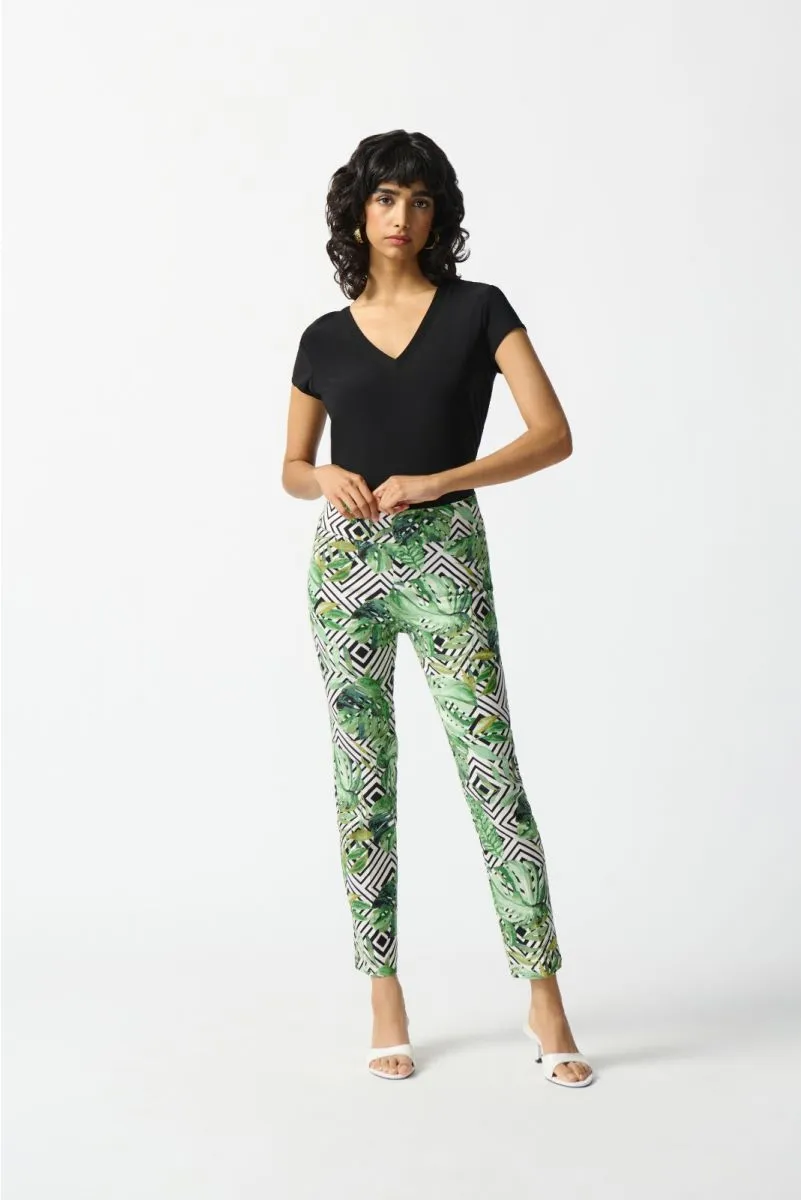 Joseph Ribkoff Vanilla/Multi Tropical Geometric Print Pull On Ankle Pants 242223