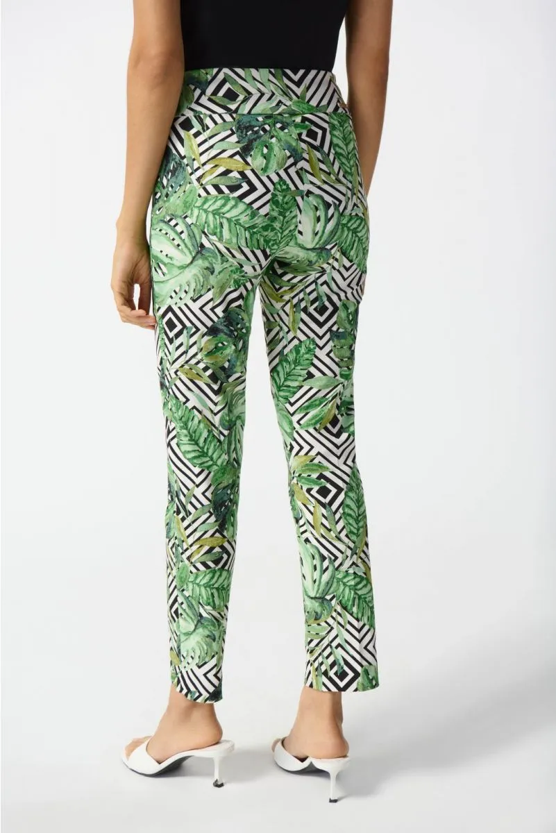 Joseph Ribkoff Vanilla/Multi Tropical Geometric Print Pull On Ankle Pants 242223
