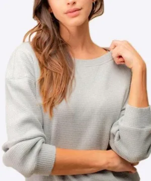 Just Vibing Waffle Lounge Top- Gray