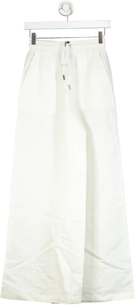 Karen Millen White Linen Wide Leg Woven Trousers UK 6