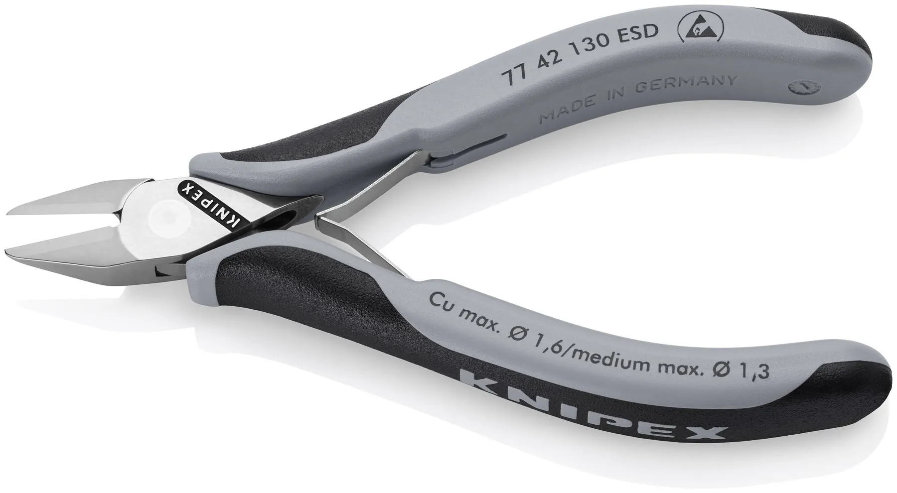 KNIPEX Electronics Diagonal Cutter Pliers Pointed Head without Bevel 130mm Multi Component Grips 77 42 130 ESD