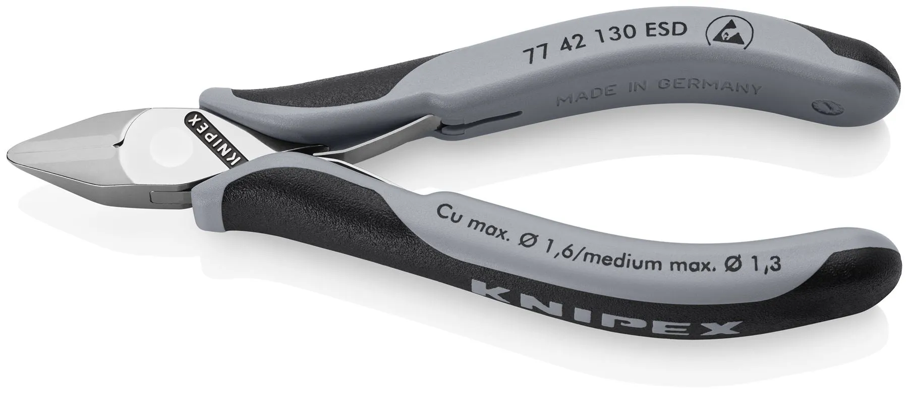 KNIPEX Electronics Diagonal Cutter Pliers Pointed Head without Bevel 130mm Multi Component Grips 77 42 130 ESD