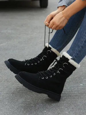 Lace-up Front Thermal Lined Faux Suede Snow Boots - FD ⚡