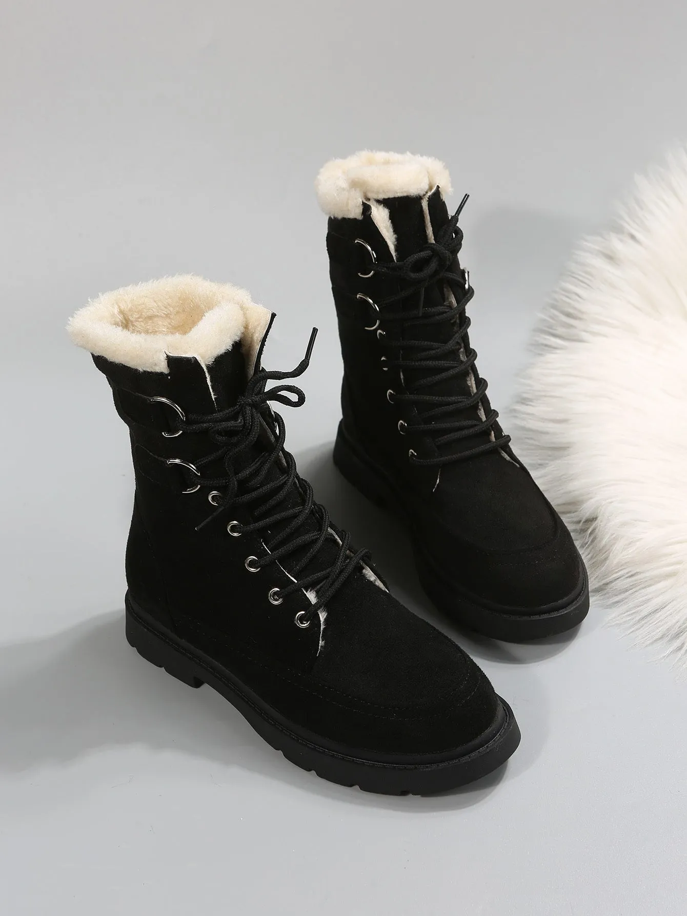 Lace-up Front Thermal Lined Faux Suede Snow Boots - FD ⚡
