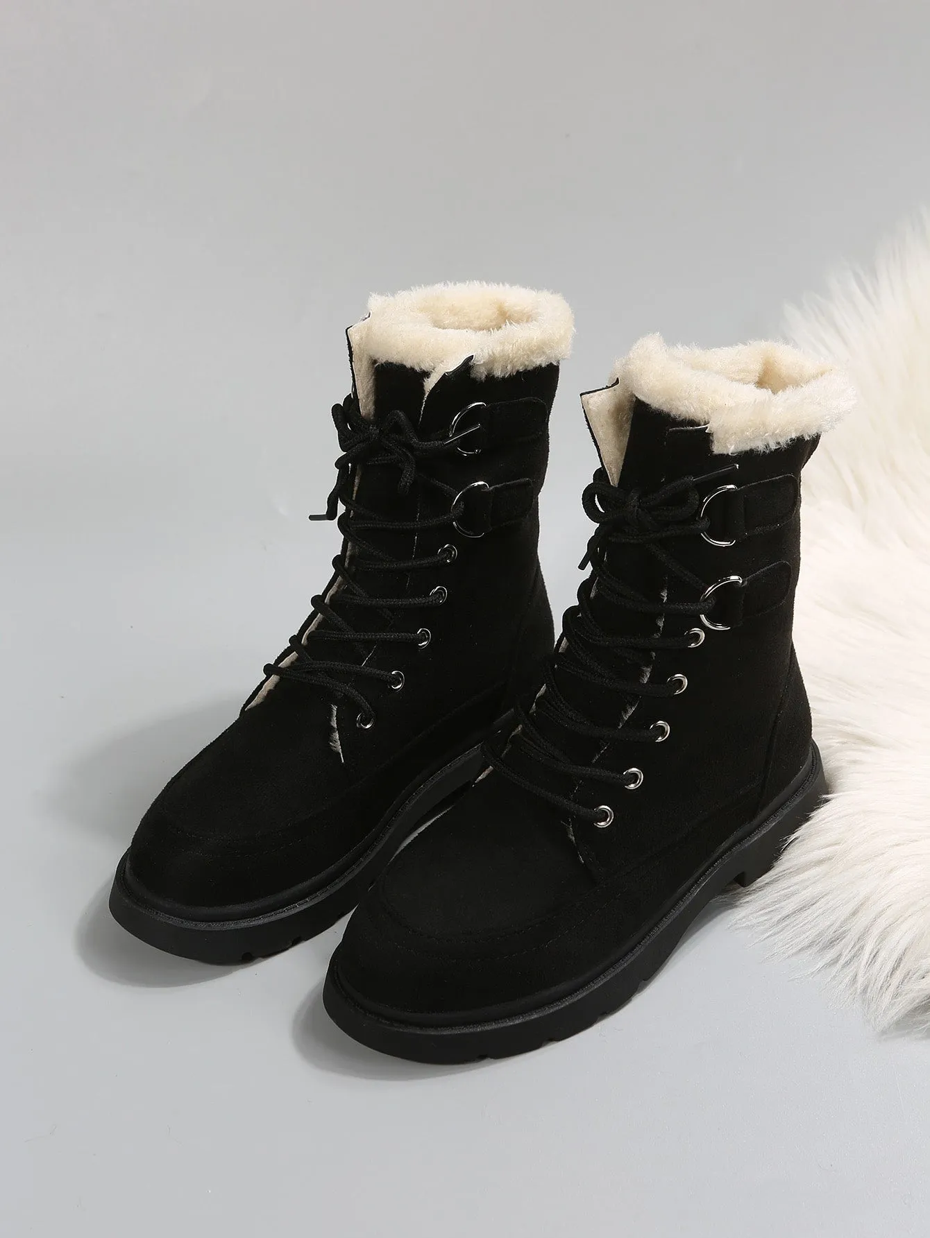 Lace-up Front Thermal Lined Faux Suede Snow Boots - FD ⚡