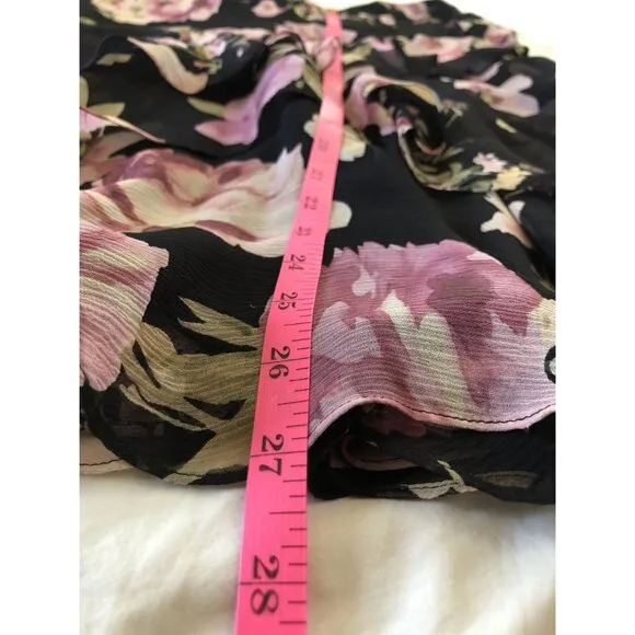 Lauren Ralph Lauren Silk Floral Midi Skirt Womens M Black Fairy y2k Whimsigoth