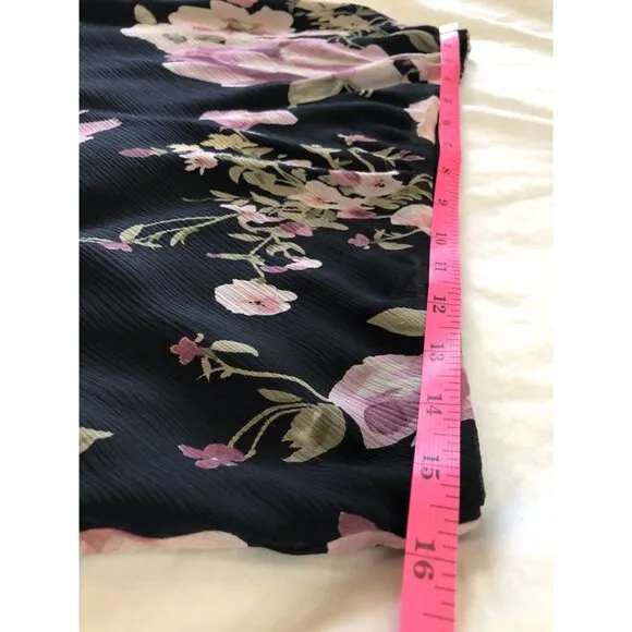 Lauren Ralph Lauren Silk Floral Midi Skirt Womens M Black Fairy y2k Whimsigoth