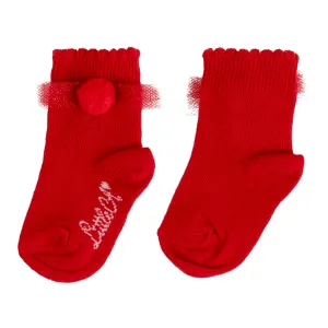 Little A HARRIET Red Pom Pom Ankle sock LA24413