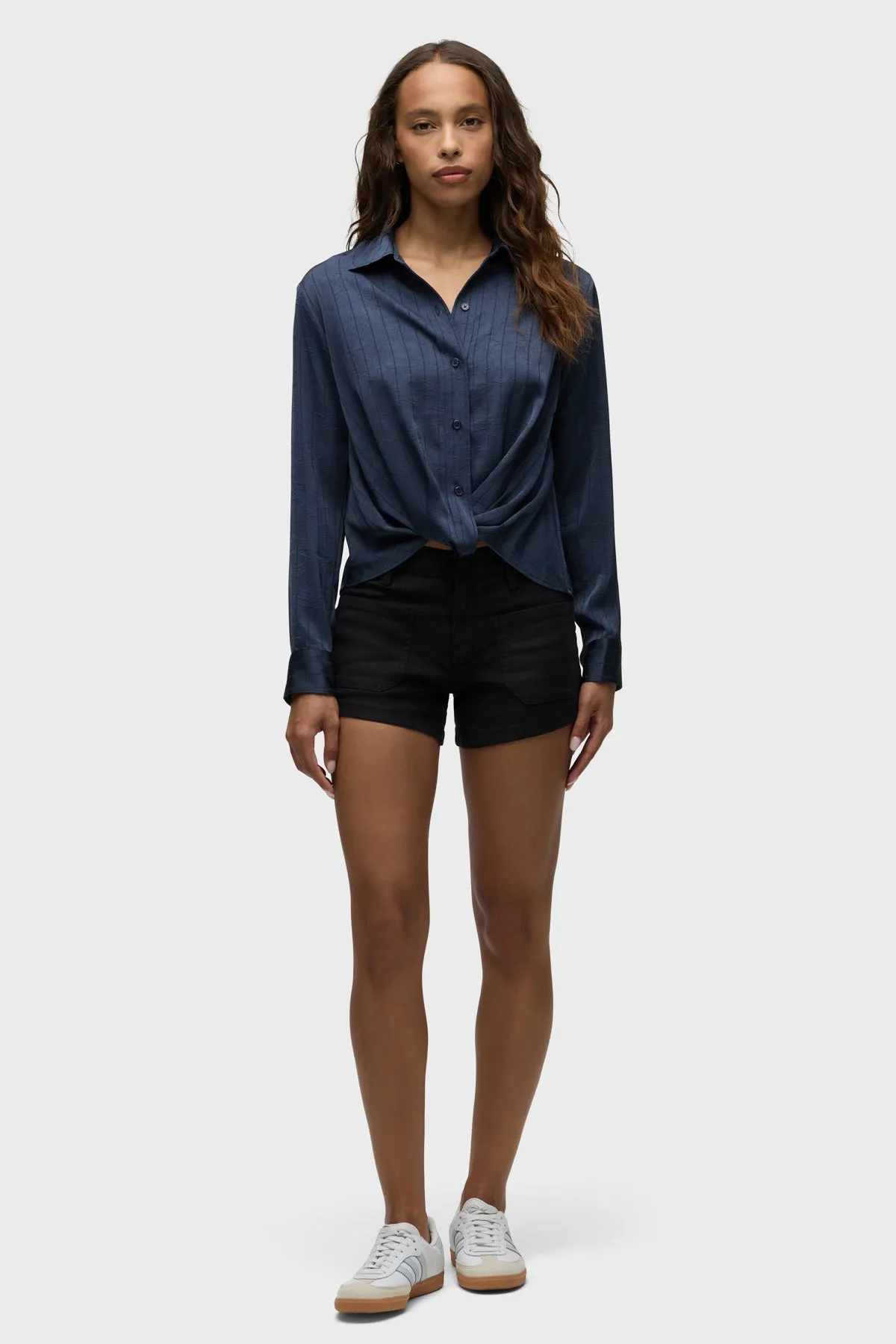 Long Sleeve Knotted Button Down Shirt