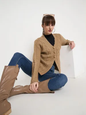 Madame Camel Cable Knit Acrylic Sweater