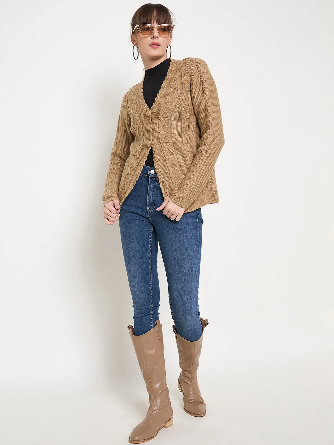 Madame Camel Cable Knit Acrylic Sweater