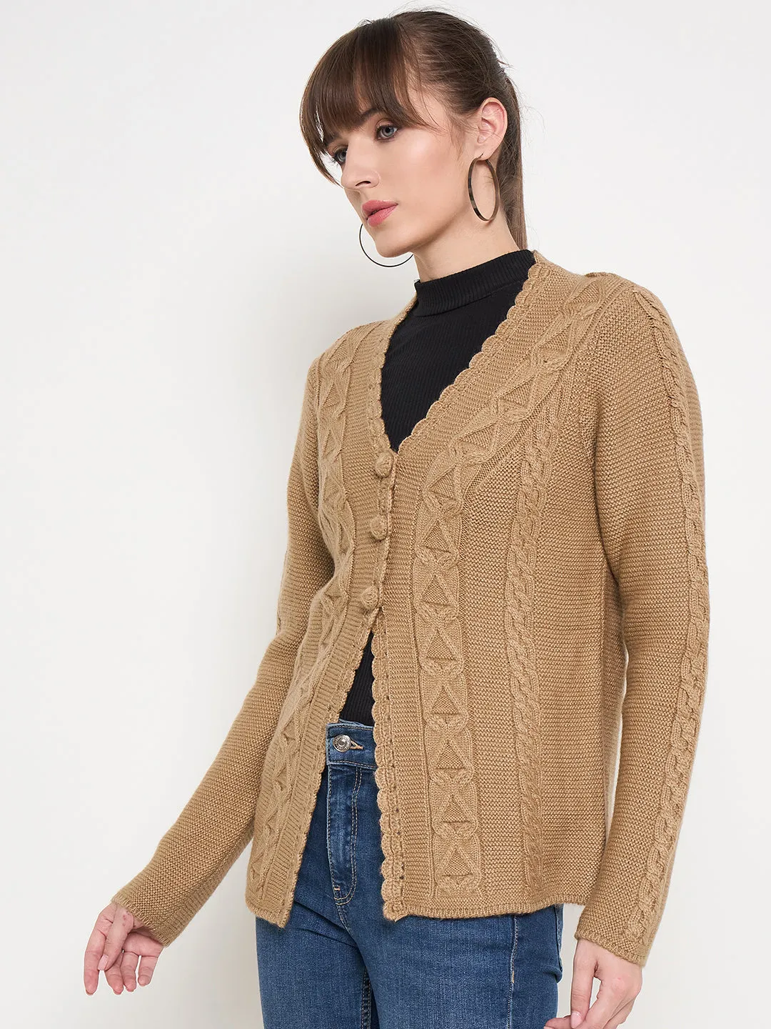 Madame Camel Cable Knit Acrylic Sweater