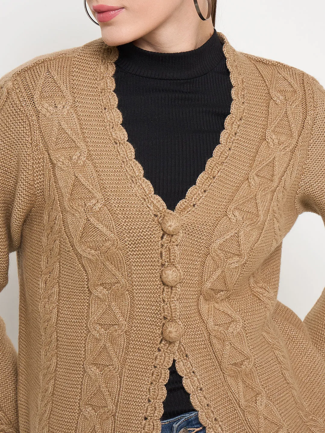 Madame Camel Cable Knit Acrylic Sweater