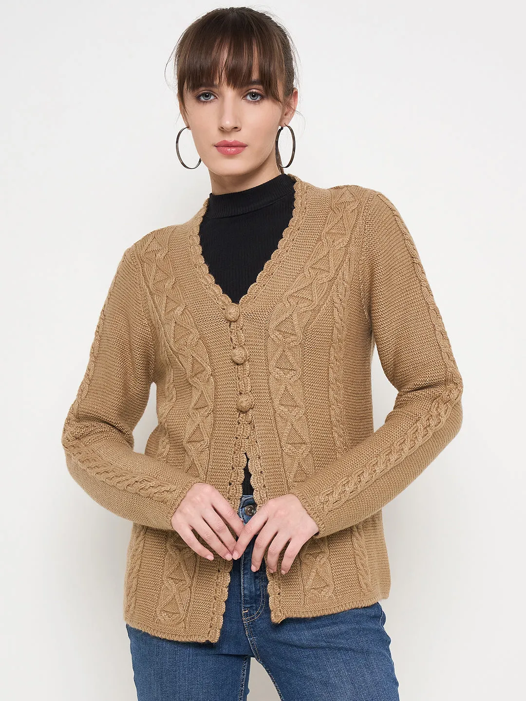 Madame Camel Cable Knit Acrylic Sweater