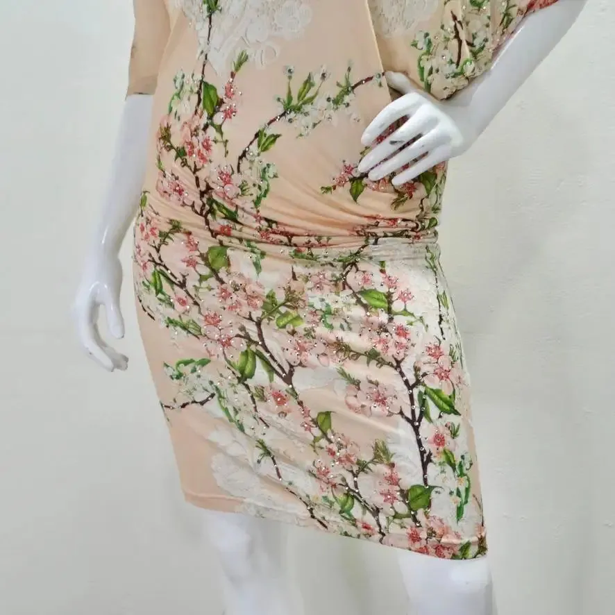 Mascara 1990s Asymmetric Draped Cherry Blossom Dress
