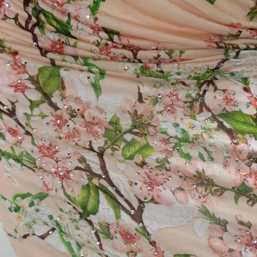 Mascara 1990s Asymmetric Draped Cherry Blossom Dress