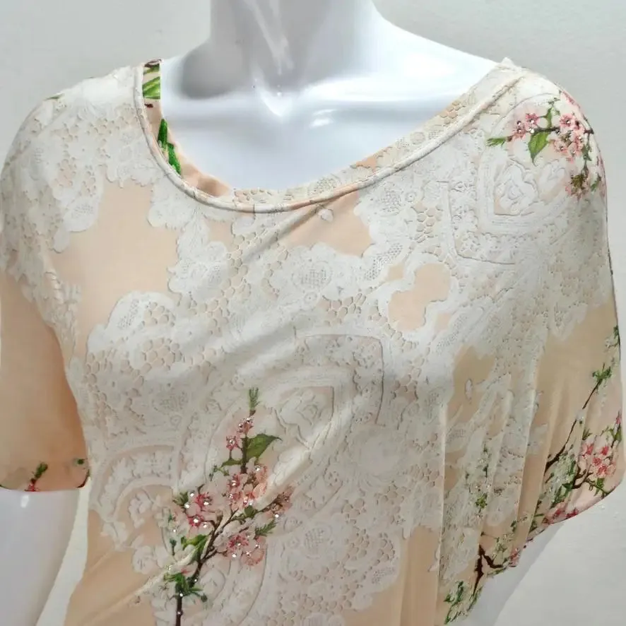 Mascara 1990s Asymmetric Draped Cherry Blossom Dress