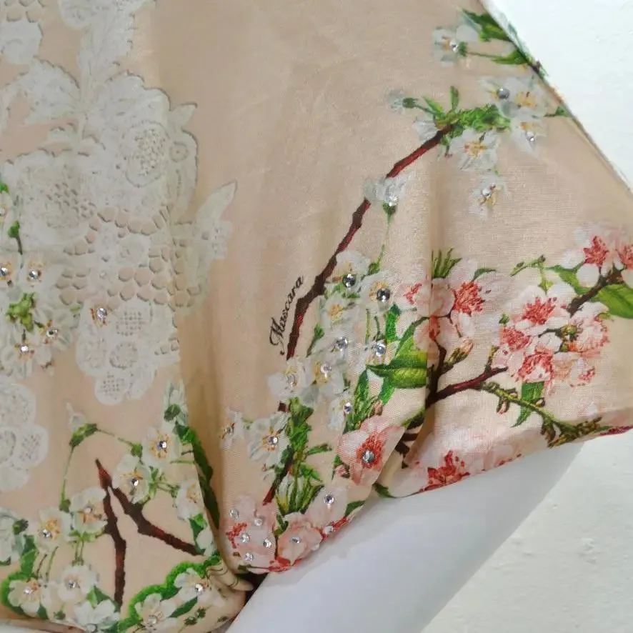 Mascara 1990s Asymmetric Draped Cherry Blossom Dress