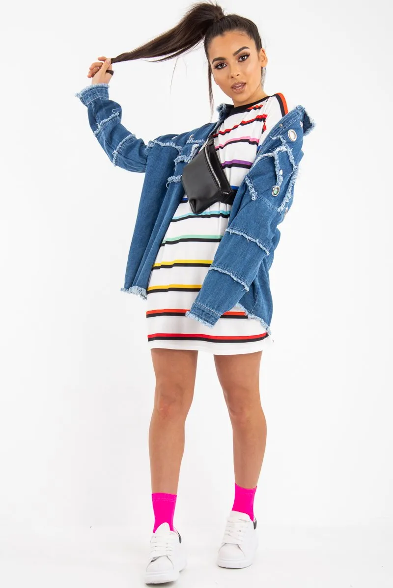 Mid Wash Denim Frayed Eyelet Detail Jacket - Daytona