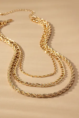 Mixed Chain Layered Necklace In Gold